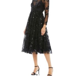 Mac Duggal Black Sequin Long Sleeve Dress